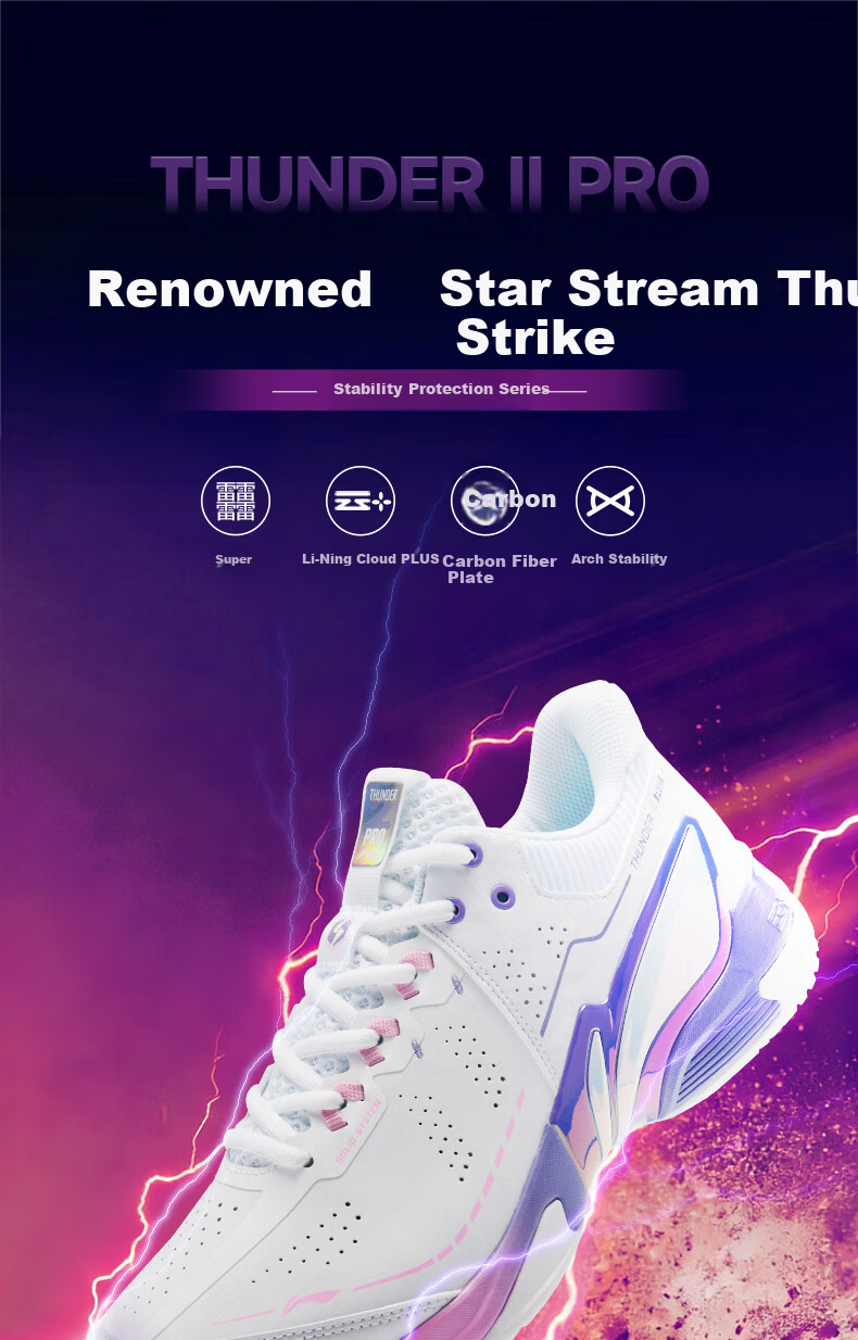 LI-NING Thunder 2 PRO Badminton Shoes with 䨻 Technology Shock Absorption and Rebound Professional Protective Sports Shoes Size 44 1