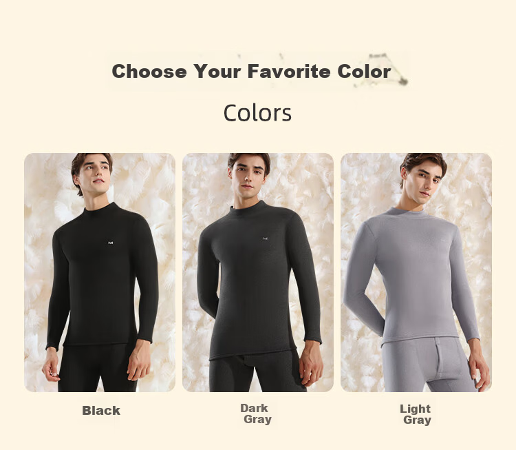 MiiOW [Goose Down & Silk 7A Antibacterial] Men's Thermal Underwear Fleece Thickened Autumn Shirt and Pants Warm Set 18