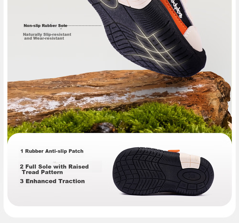 BOBDOG Toddler Baby First Walking Shoes 26 Spring New Boys Girls Soft Sole Non-Slip Functional Shoes Milk White/Black/Orange Size 24 8