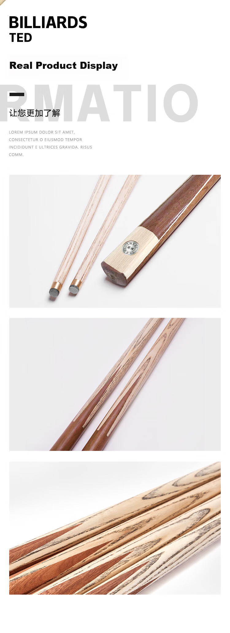 INVUI Pool Cue, Small Tip Cue, Full-Length Cue, Chinese Black Eight Snooker Billiard Cue, 8-Ball Cue, T-01 6