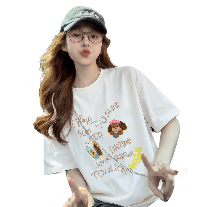 TonLion 2026 Women's Graphic Short Sleeve T-Shirt Loose Casual Versatile Fashionable Youthful High-End Women's T-Shirt