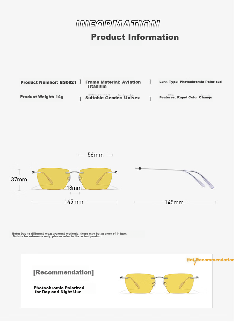 CAPONI Night Vision Polarized Photochromic Sunglasses for Men And Women, Day And Night Use, Frameless Driving Glasses, Anti-Glare And Anti-Blinding 17