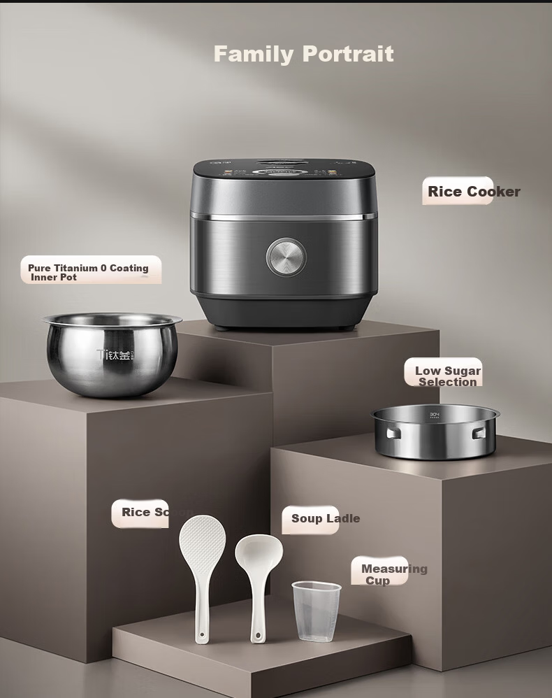ASD 4L Rice Cooker for 4-5 People, Pure Titanium 0-Coating Spherical Inner Pot, Grade 1 Energy Efficiency, Low Sugar Rice Cooker, High-End IH 3D Heating Multifunctional Rice Cooker with Smart Color Sc 10