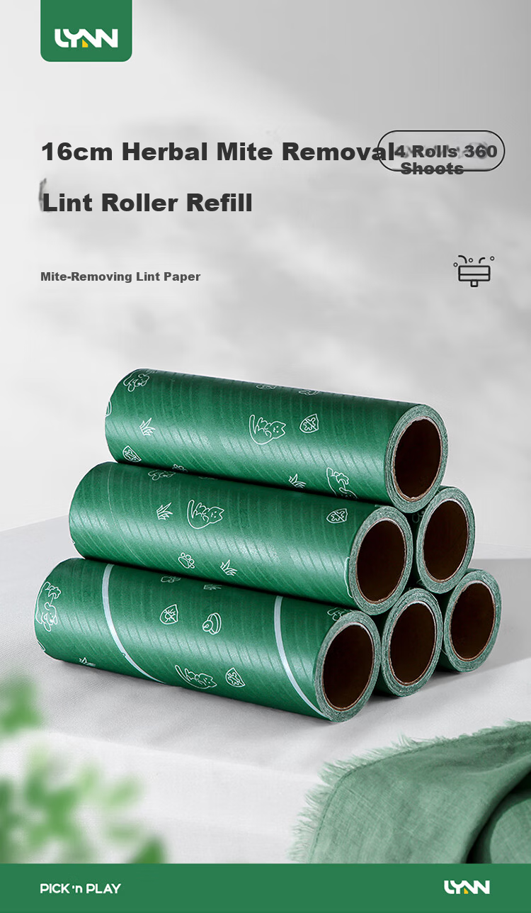LYNN Universal Mite Removal Lint Roller Paper 16cm 4 Rolls 360 Sheets Replacement Sticky Paper for Lint Roller Cat Hair 1