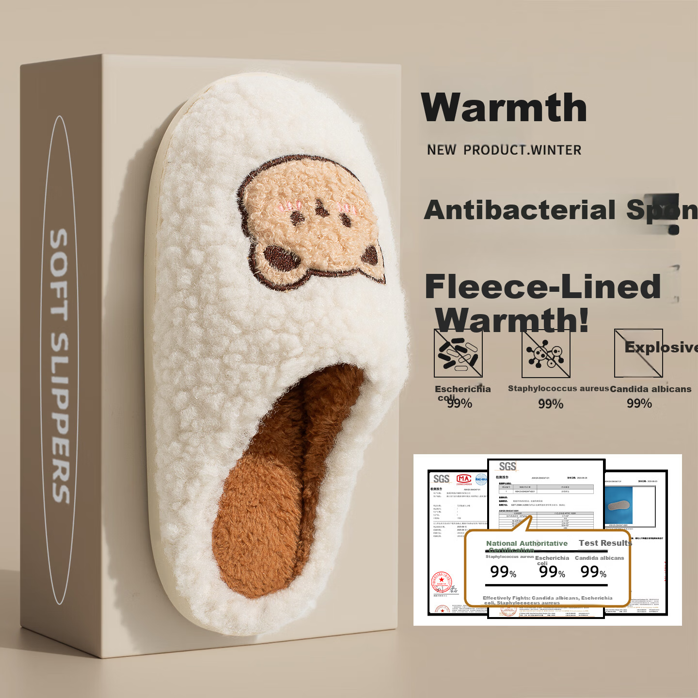 Runrou Women's Cotton Slippers Autumn Winter Warm Fleece Cute Indoor Home Couple Men's Antibacterial Deodorant