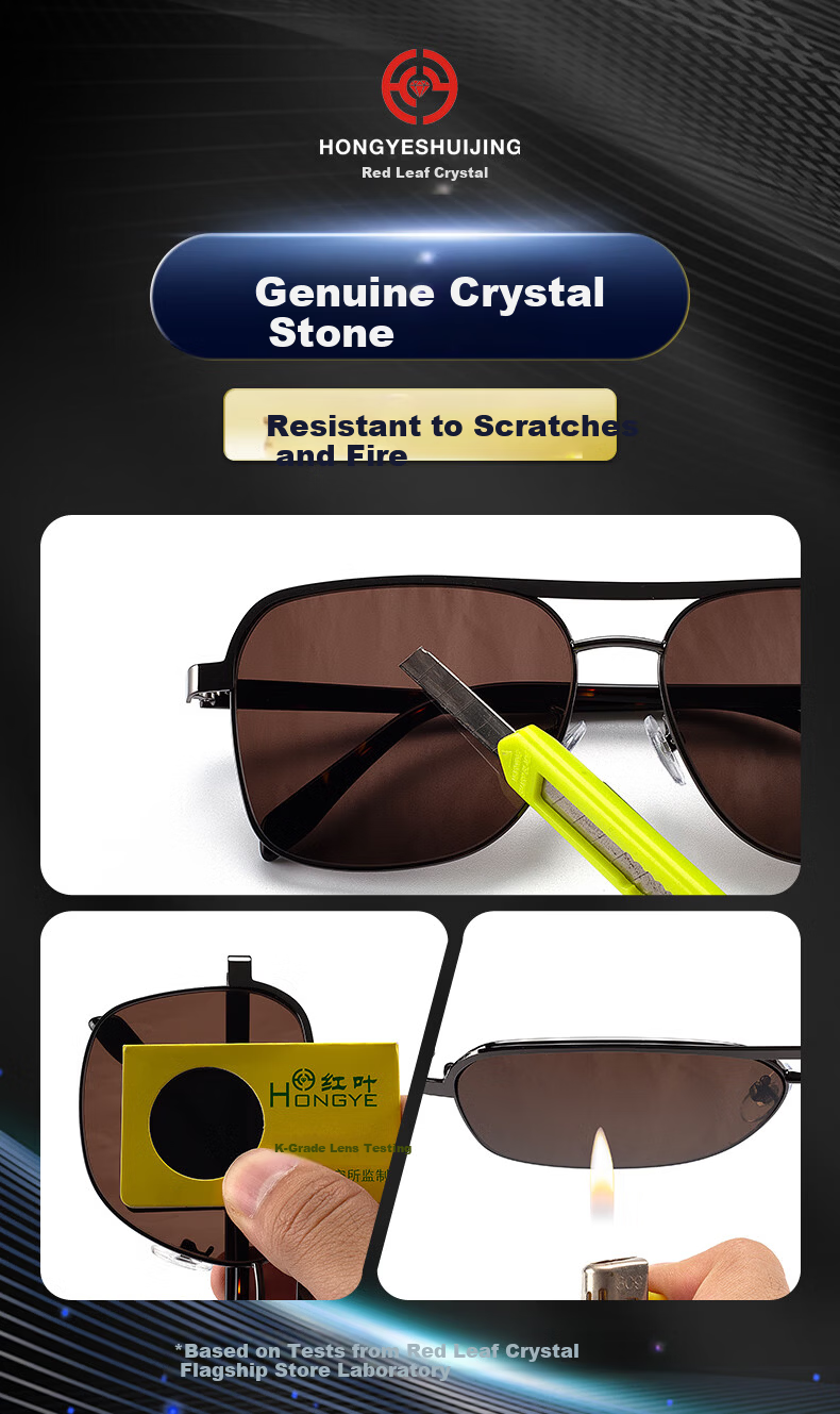 HONGYE Men's Crystal Large Frame Sunglasses Classic Aviator Driving Anti-Glare Outdoor Protective Eyewear for Middle-aged and Elderly 6