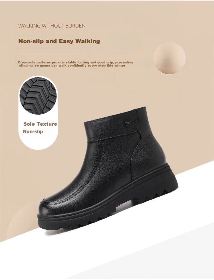 Red Dragonfly Women's Winter Fleece-Lined Warm Comfortable Short Boots Soft Sole Lightweight Middle-Aged and Elderly Mom Boots WLC459861R Black Size 38 5