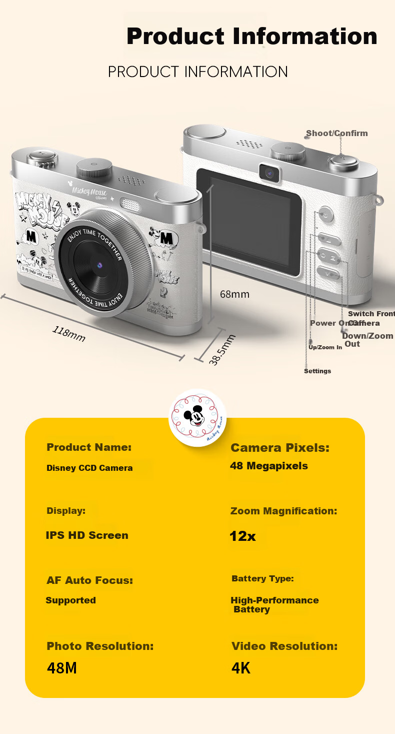 Disney Vintage CCD Camera Student Digital Camera New Instant Photo Video Camera New Year Birthday Gift 15