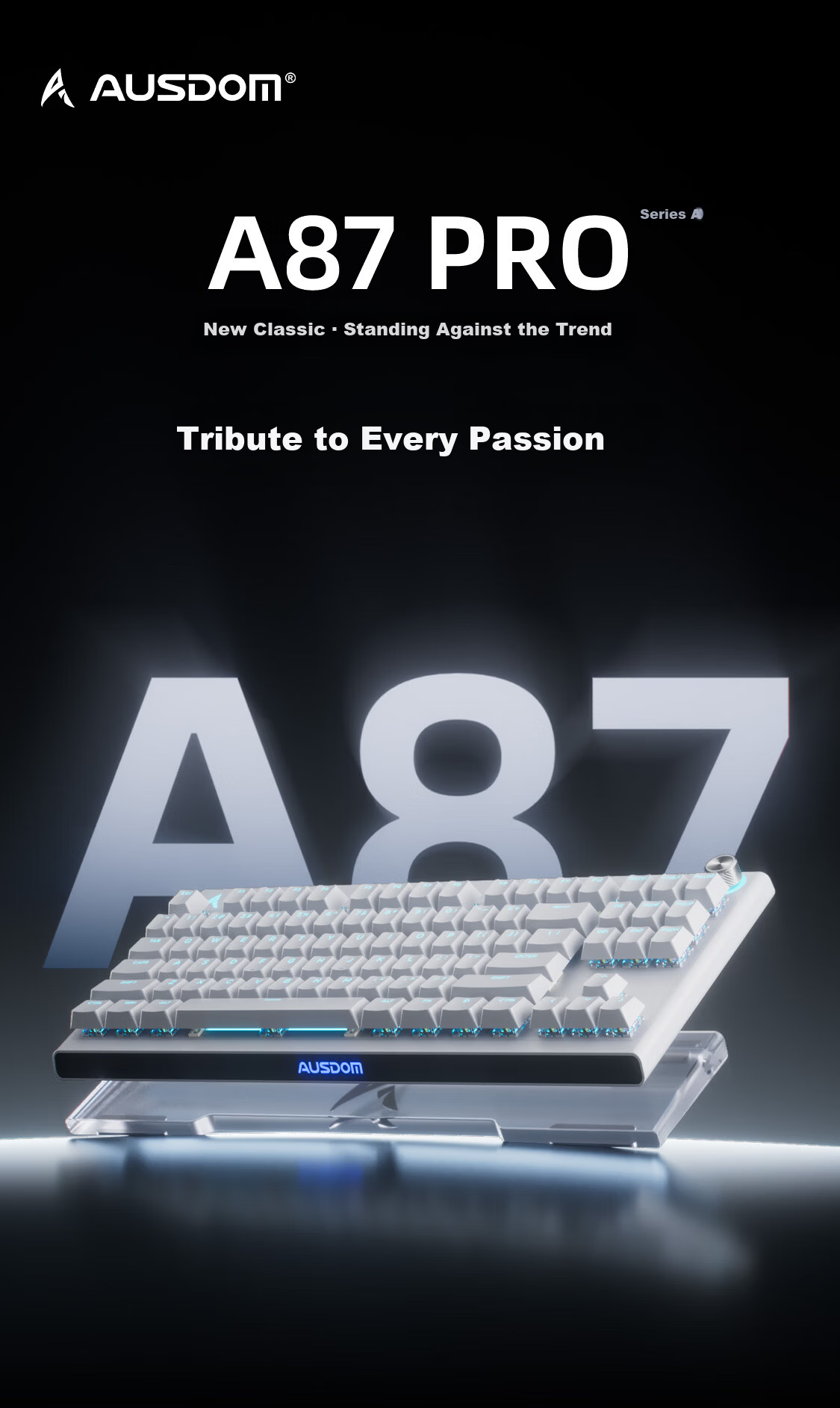 AUSDOM A87pro Wireless Mechanical Keyboard Dual 8K Low Latency Metal Knob Gaming Tri-Mode Semi-Aluminum Floating Structure RGB Lighting 87 Keys TTC Brother V2 Switches - Gray 3