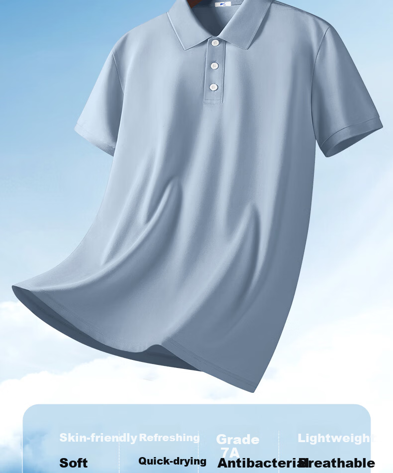 Warrior Men's High-End Polo Shirt Summer National Trend Casual Sports Ice Silk Cooling Quick-Dry Short Sleeve Mist Blue 3XL 2