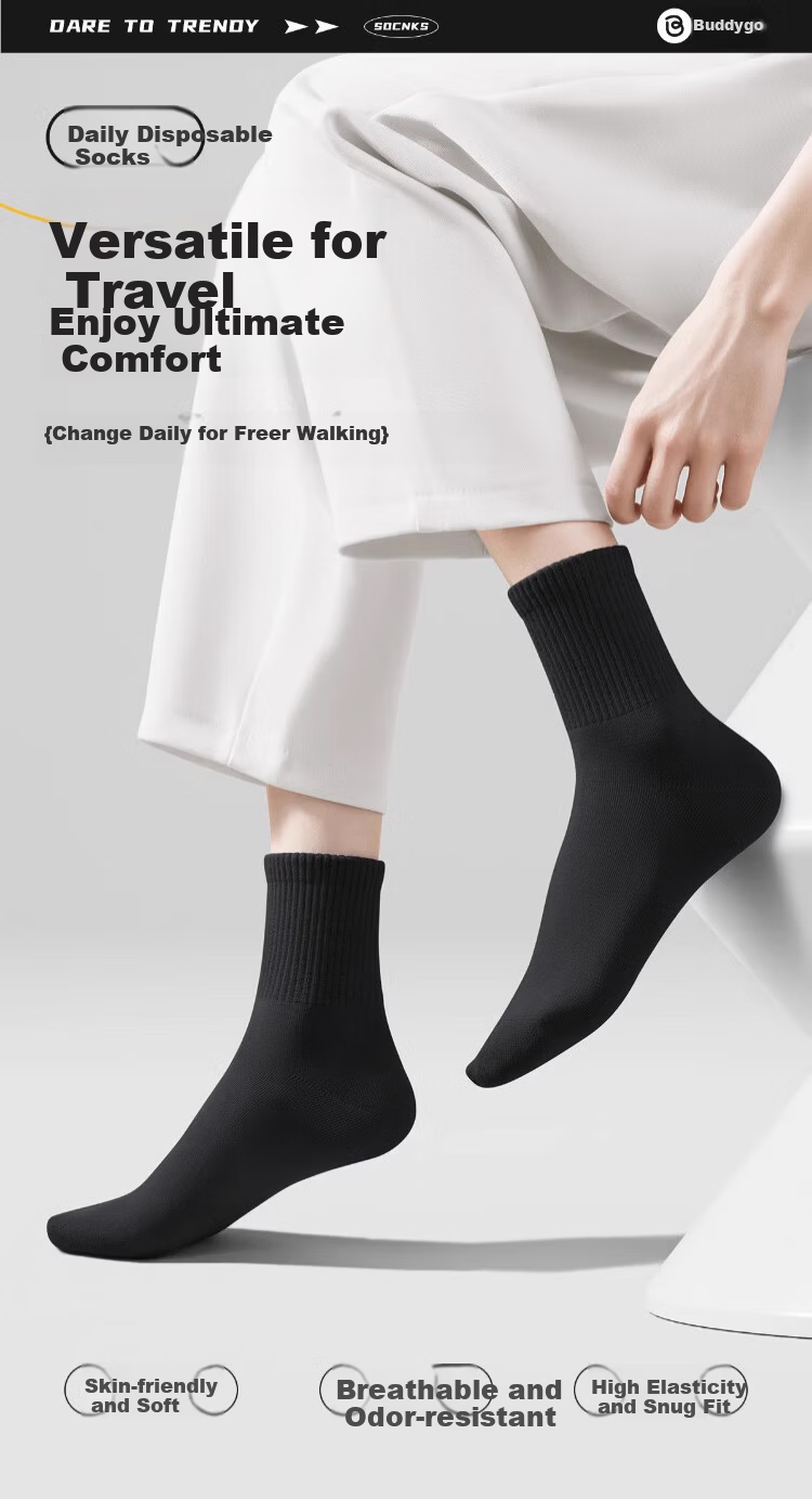 BADIGAO Disposable Socks for Men, Daily Wear, Extra Large Size, Thick Spring And Summer Socks, Mid-Calf Length, Travel-Friendly, No-Wash, Odor-Resistant 1