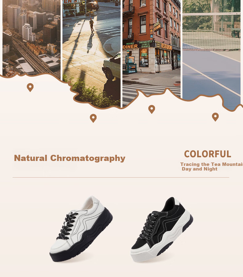 CAMEL Women's Thick-Soled Canvas Sneakers Color-Block Platform Casual Shoes L26S469067 Black Size 35 5