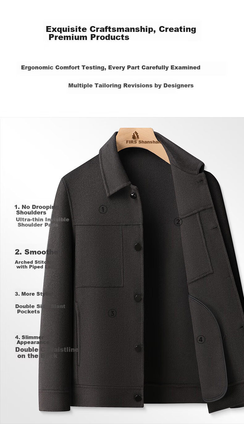 FIRS Men's Wool Double-Sided Woolen Jacket Spring Autumn Lapel Casual Warm Wool Coat Short Outerwear 6