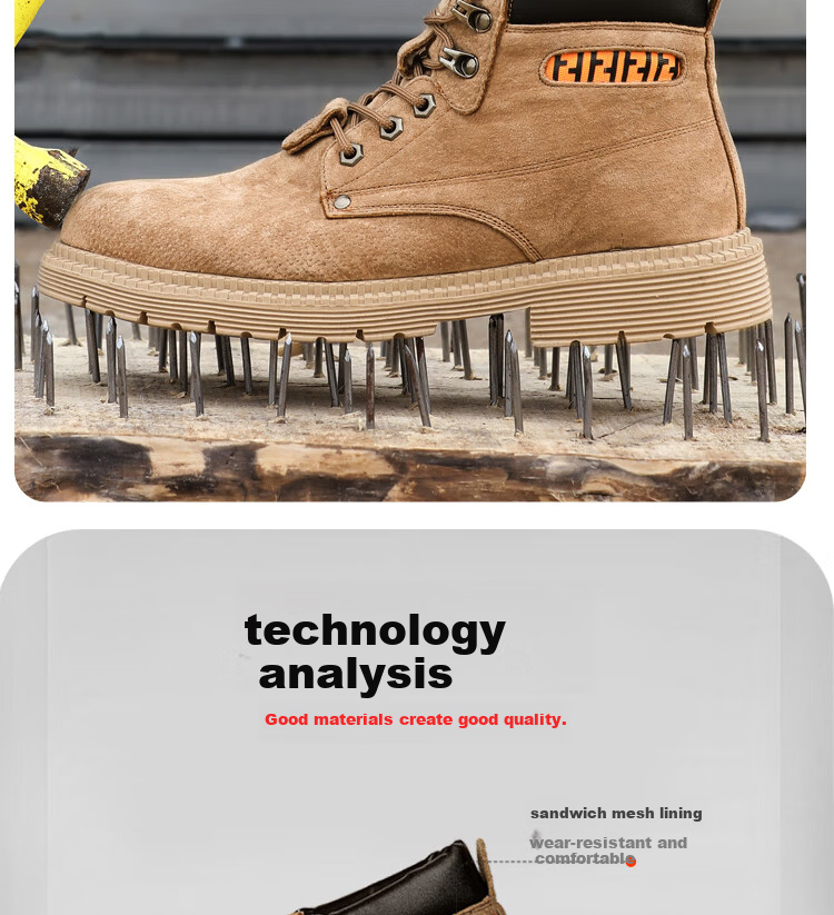 BlueOwl Shield Men's High-Top Breathable Durable Anti-Smash Steel Toe Anti-Puncture Safety Work Construction Functional Shoes 9160 Size 45 4