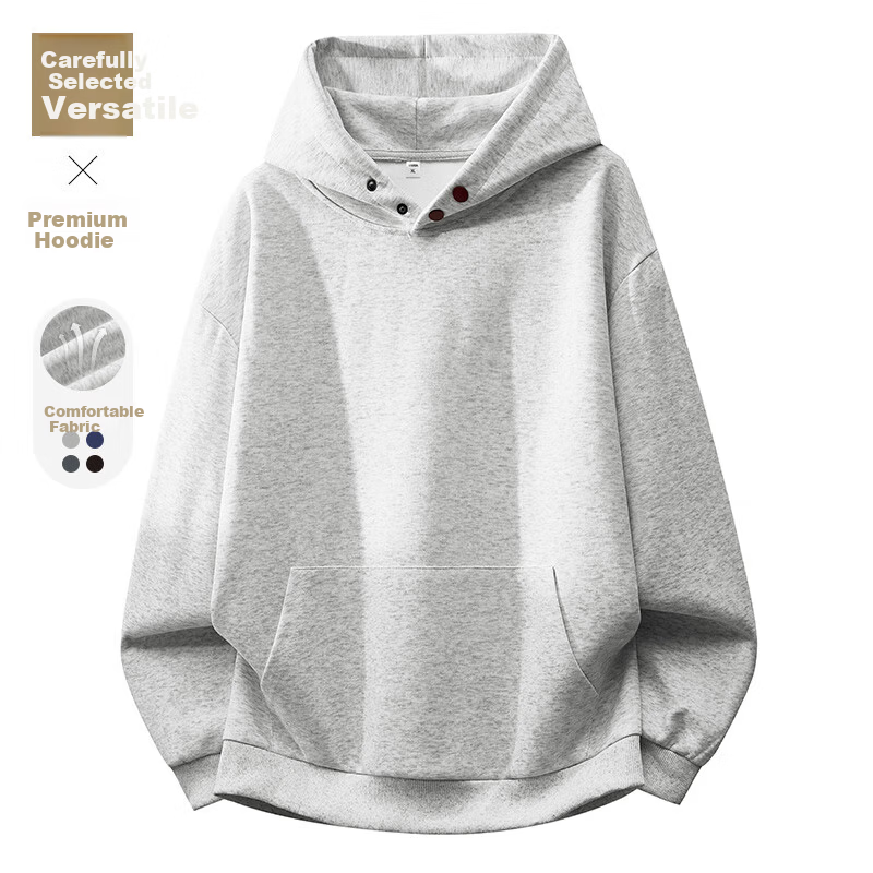 Dingfengbaoluo American Style Heavyweight Hooded Sweatshirt Men Spring Loose Button Design Casual Jacket XQZ20 White Flower Gray 2XL