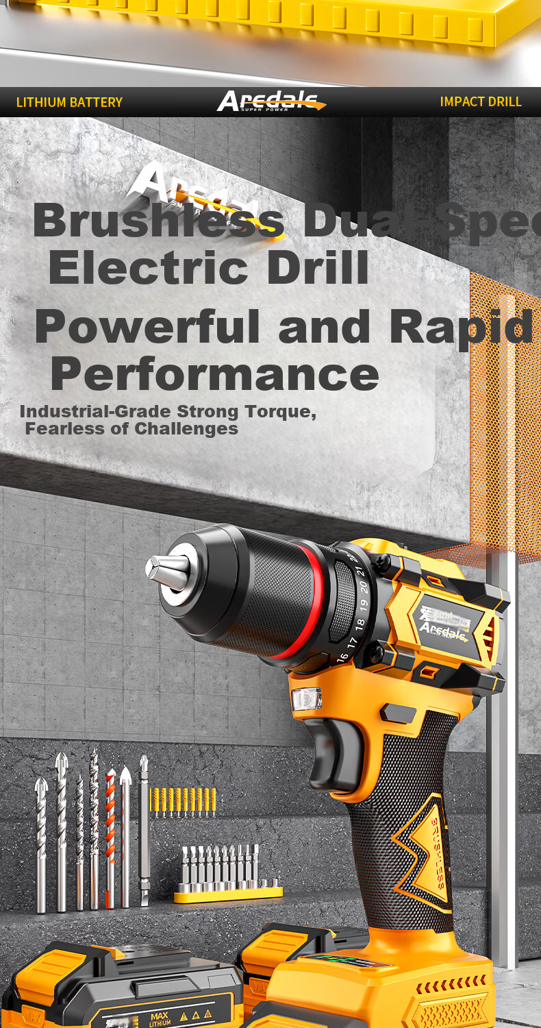 Aired Brushless Cordless Electric Drill Household Lithium Battery Electric Screwdriver Rechargeable Power Drill Handheld Drill Electric Tool 1