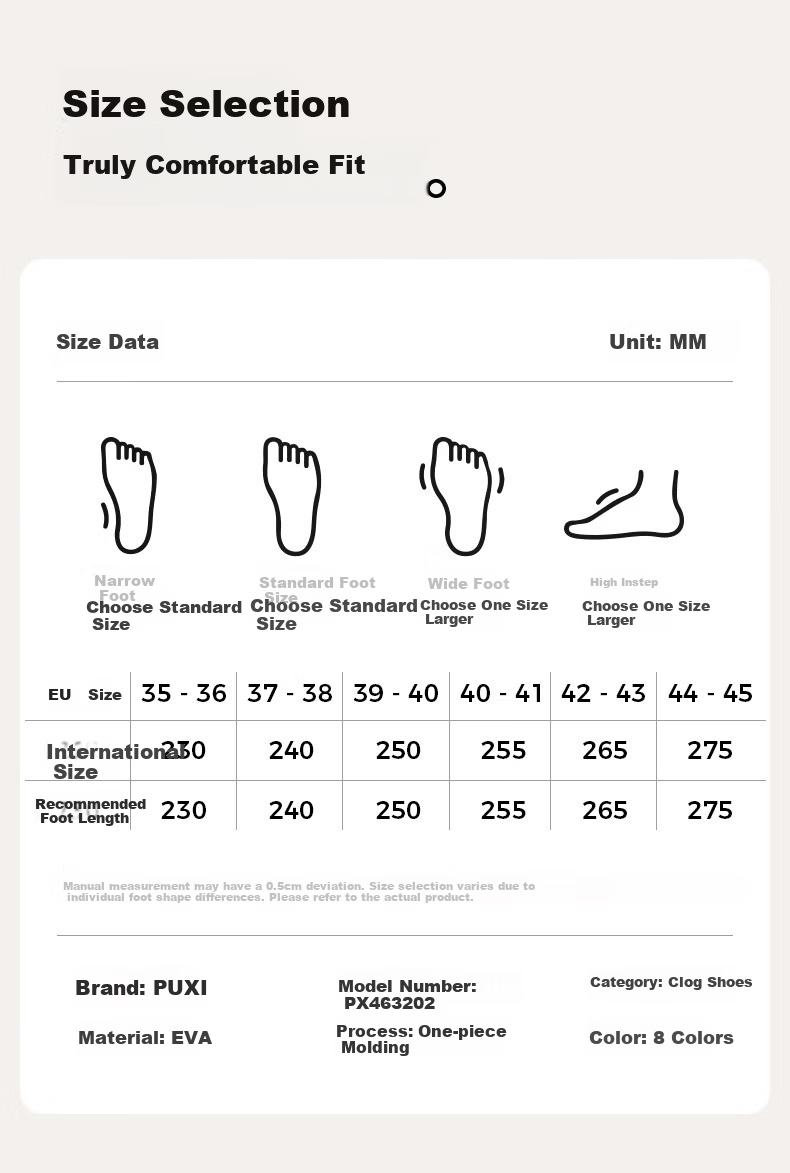Puxi Cloud Unisex Summer Breathable Hole Shoes Casual Outdoor Soft Sole Beach Anti-Slip Odor-Resistant Closed-Toe Sandals 13