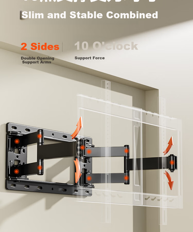 Junao Embedded Dual-Arm Telescopic TV Wall Mount Bracket, Extendable and Rotatable, Compatible with 75-110 Inch TVs, Universal for Xiaomi, Hisense, Skyworth, TCL 17