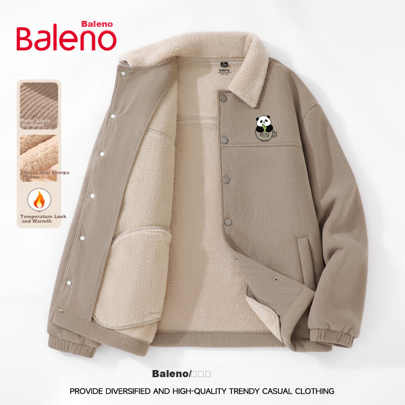 Baleno Panda Sherpa Fleece Jacket Men Winter Casual Corduroy Retro Hong Kong Style Warm Cotton Coat 7