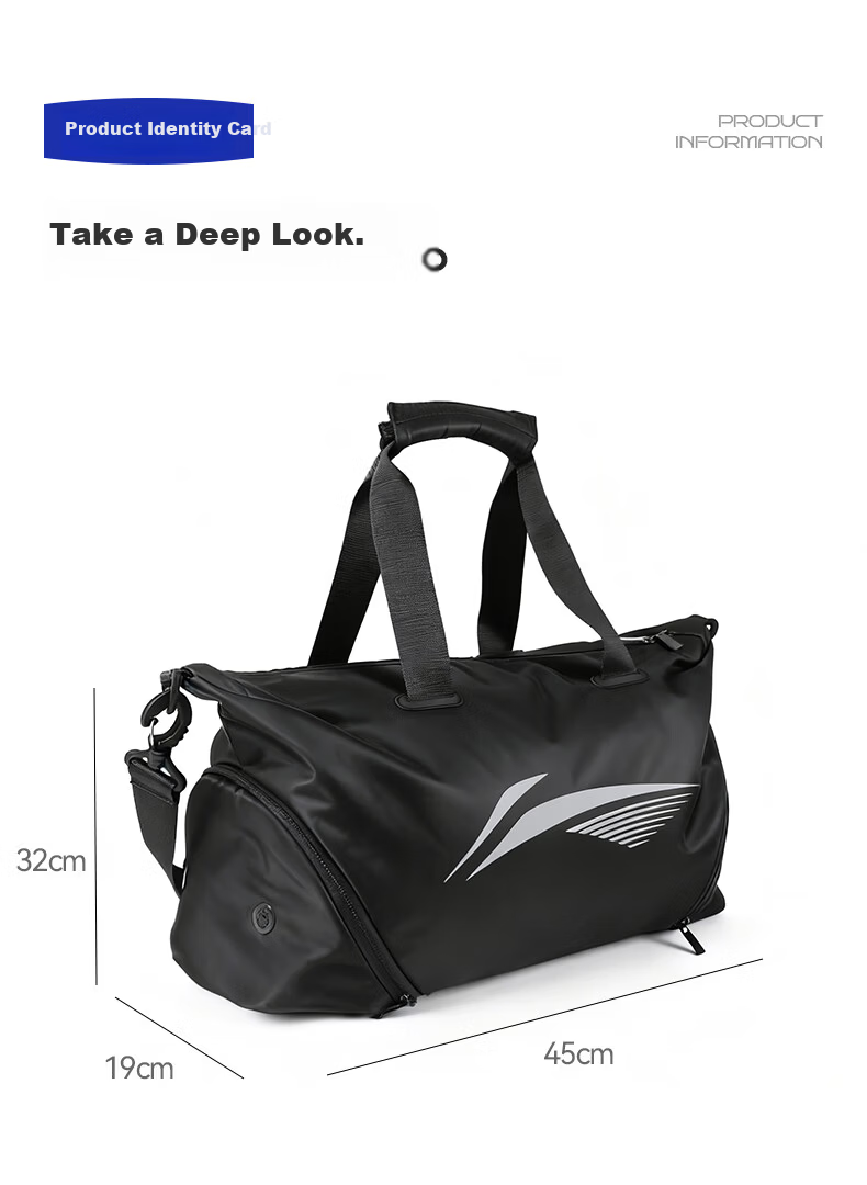 LI-NING Swimming Storage Bag Wet and Dry Separation Large Capacity Waterproof Crossbody Bag for Men and Women 7561 Black 20