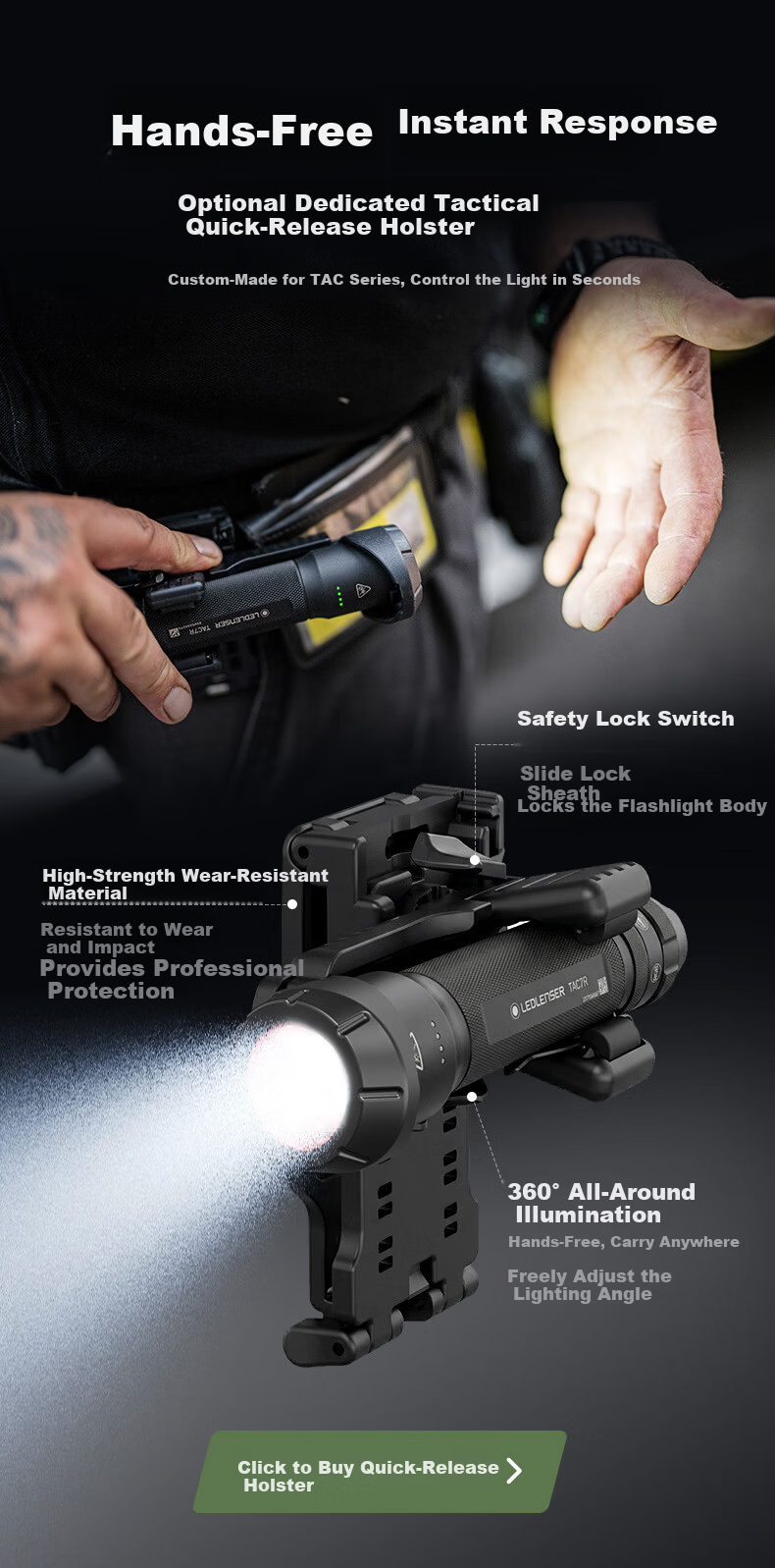 LED LENSER German High-Power Tactical Flashlight TAC7R Outdoor Lighting High Brightness Long Range Long Battery Life Patrol Duty 15
