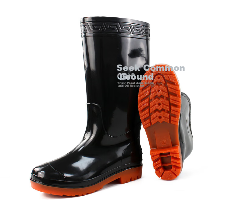 Qutong High Tube Waterproof Rain Boots Outdoor Wear-Resistant Rubber Shoes Cowhide Sole Non-Slip Oil-Resistant Acid-Base Resistant Rain Boots for Beachcombing Size 41 Black 9