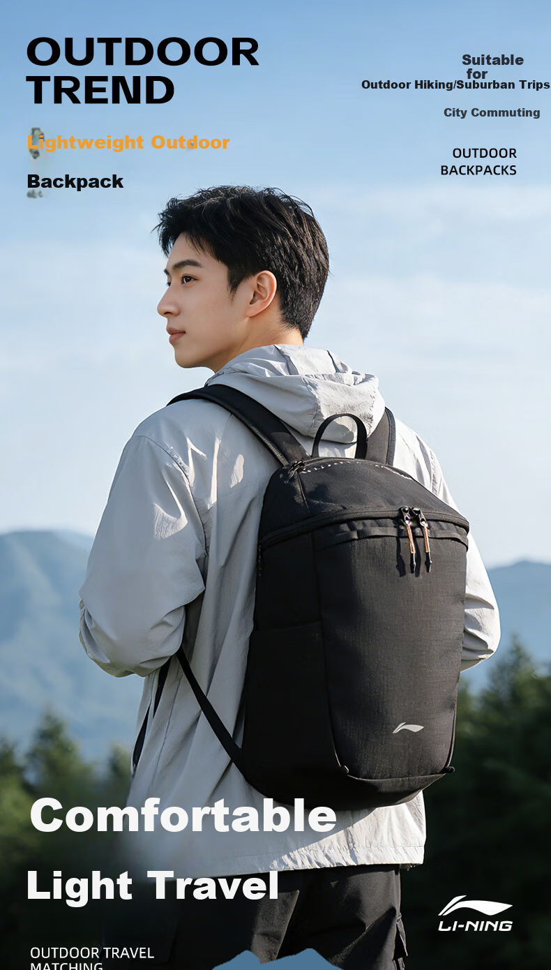 LI-NING Backpack Hiking Mountaineering Sports Outdoor Cycling Portable Commuter Unisex College Student School Travel Bag 1