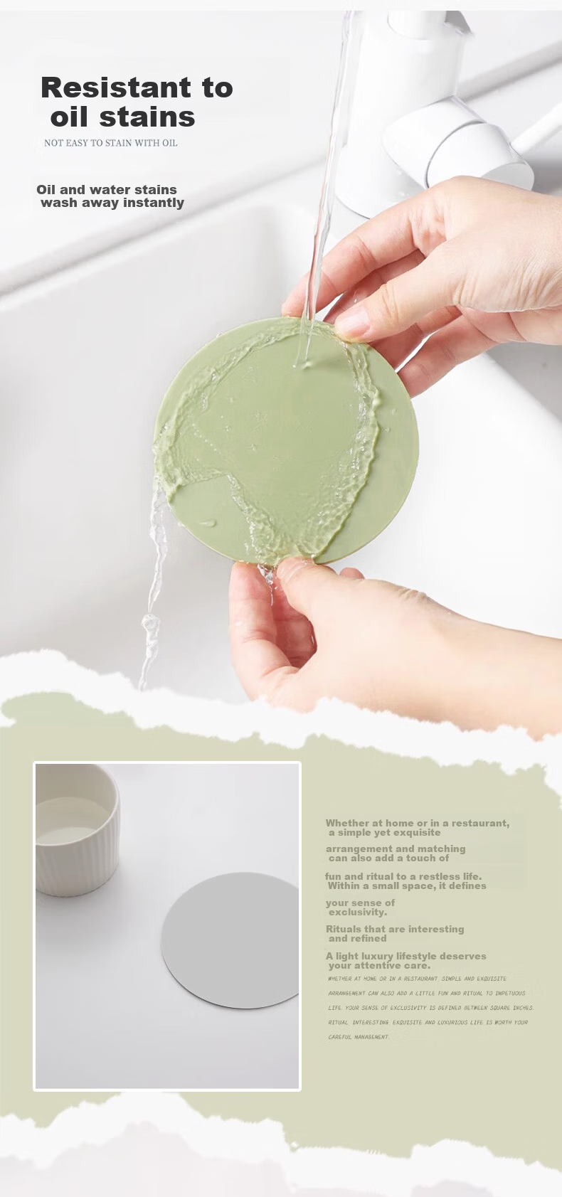 Gusi Tea Coaster Heat Insulation Absorbent Coffee Cup Mat Anti-Scald Bowl Mat Green/Gray Diameter 12cm (4 Pieces) 9
