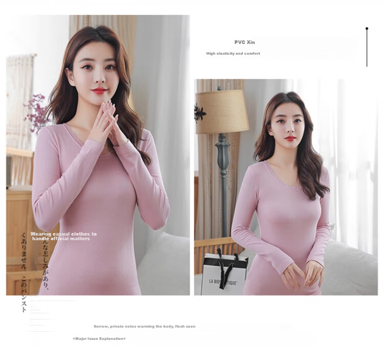 Langsha Women's Autumn Winter Thermal Underwear Set Antibacterial Velvet Seamless Heat Retaining Body Shaping Base Layer Shirt 20