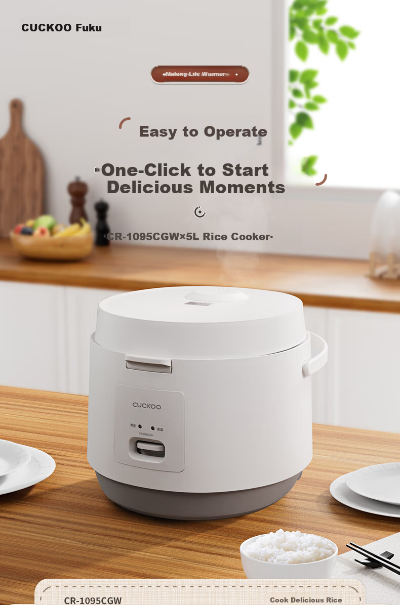 CUCKOO Korean Brand Non-Stick Inner Pot Detachable Inner Lid Simple One-Touch Control White Household Commercial Rice Cooker 5L 4-5 Servings New CR-1095CGW 2