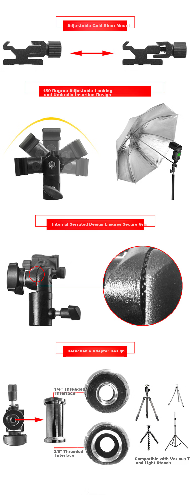 JINBEI A-2 Ceiling Light Hot Shoe Bracket Lamp Stand Umbrella Handle Adapter Bracket Ceiling Strobe Light Bracket Hot Shoe Mount Accessory 2