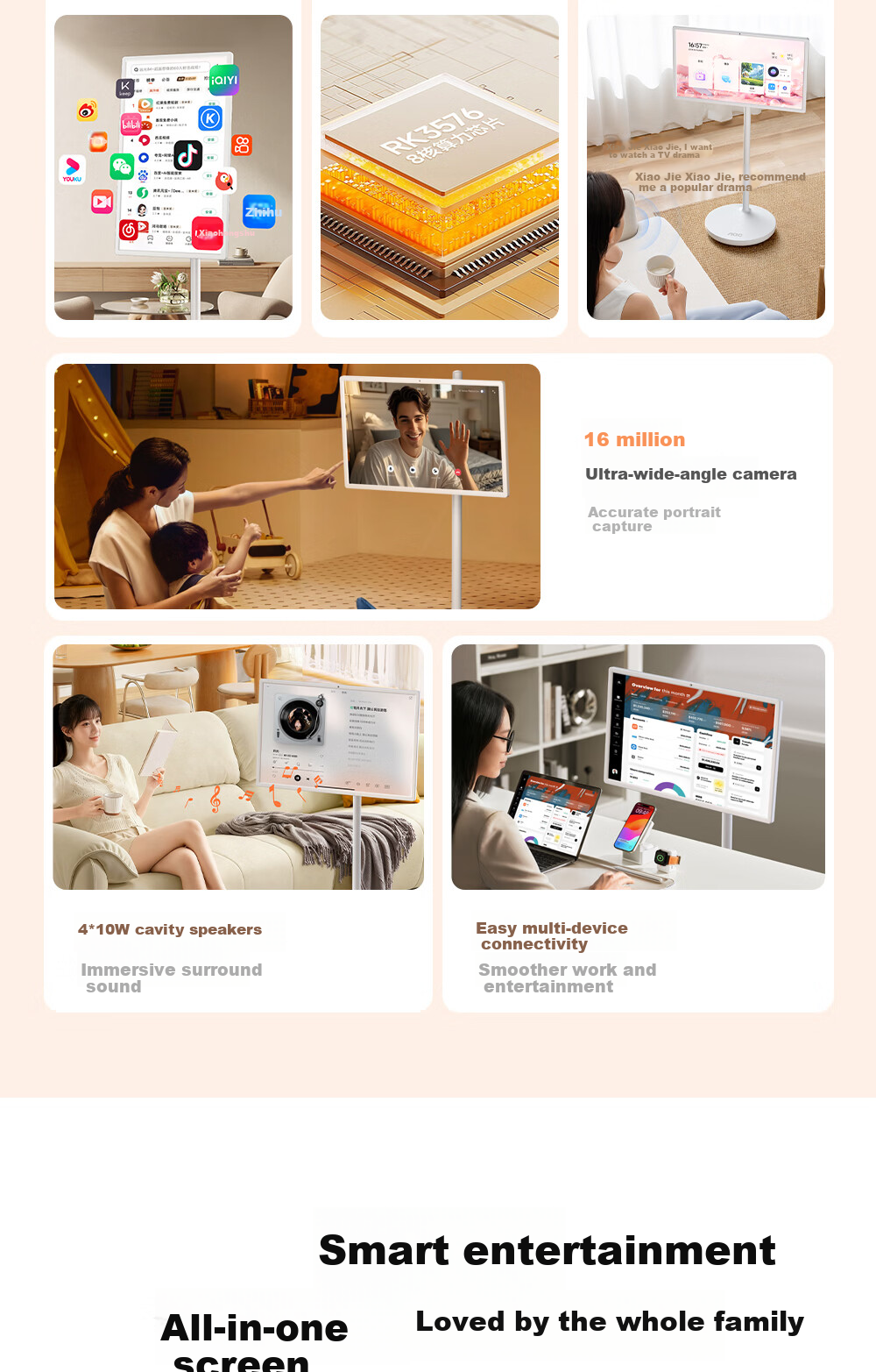 AOC Bestie Touchscreen 4K HD Eye Protection 32-inch Large AI Smart Screen 128GB Portable TV Wireless Screen Casting Fitness Touch Tablet 2
