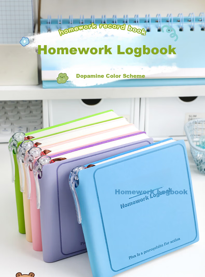 Youth Homework Log Book Essential for School Start Copybook Notebook Pocket Birthday Reward High-Value Portable Notebook for Boys and Girls Middle and Primary School Students Beige 1