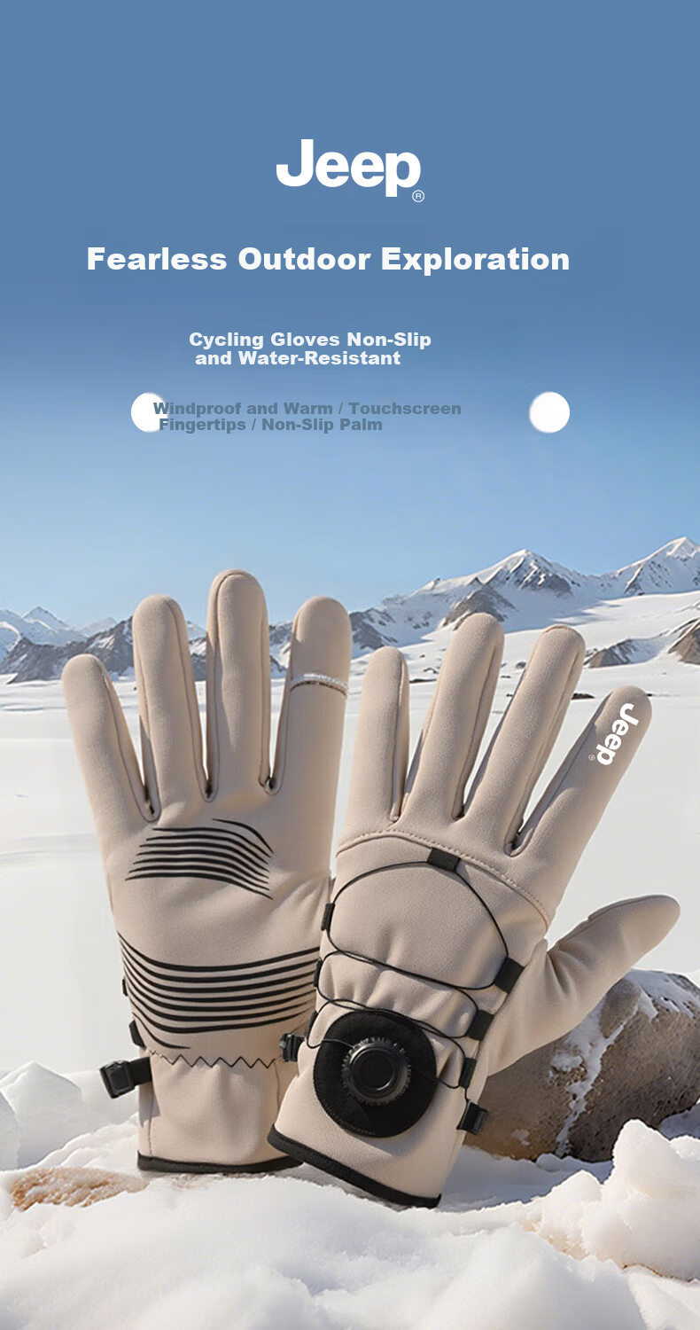 JEEP Winter Men's Cycling Gloves Warm Fleece Water-Repellent Windproof Touchscreen Gloves Black 1