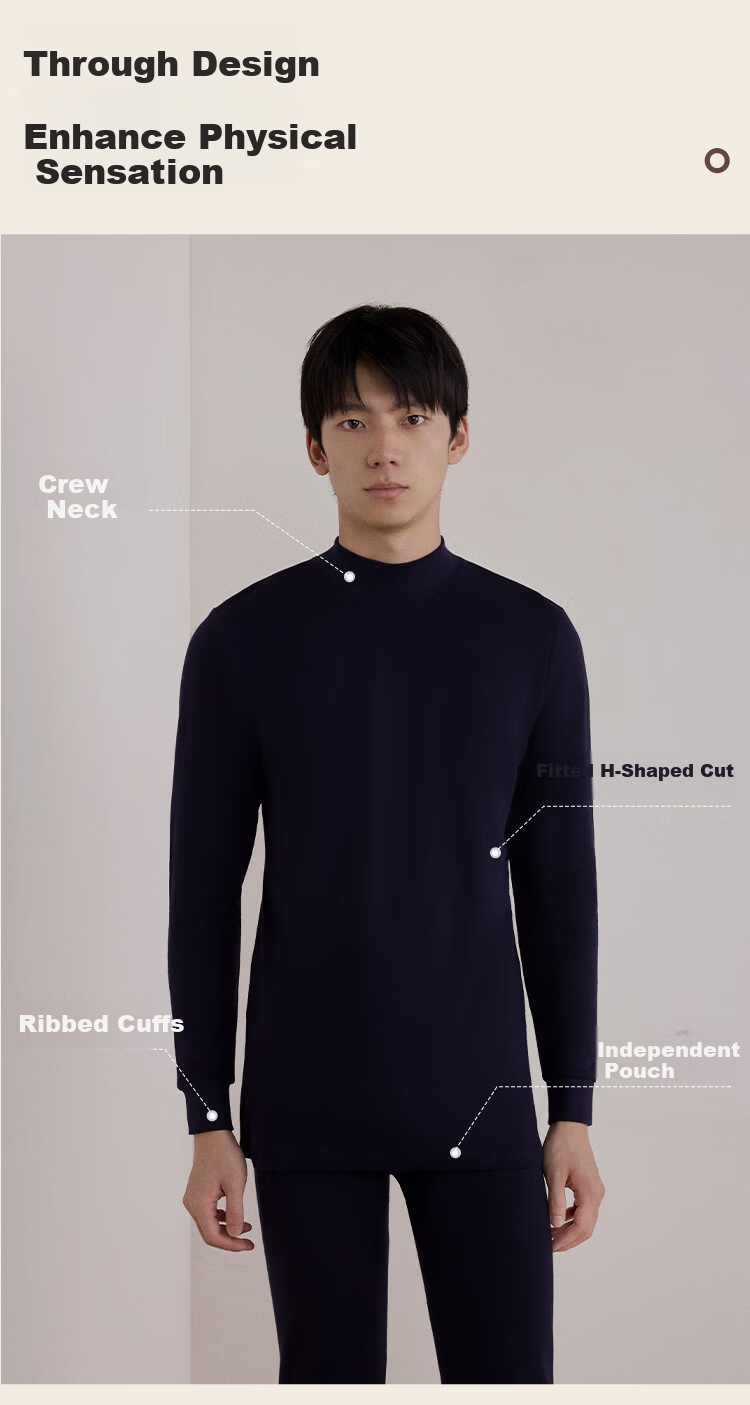 HLA Men’s Autumn Cotton Thermal Underwear Set 210g 10A Antibacterial Mite-Resistant Anti-Static Thin Warm Cotton Shirt and Pants 22