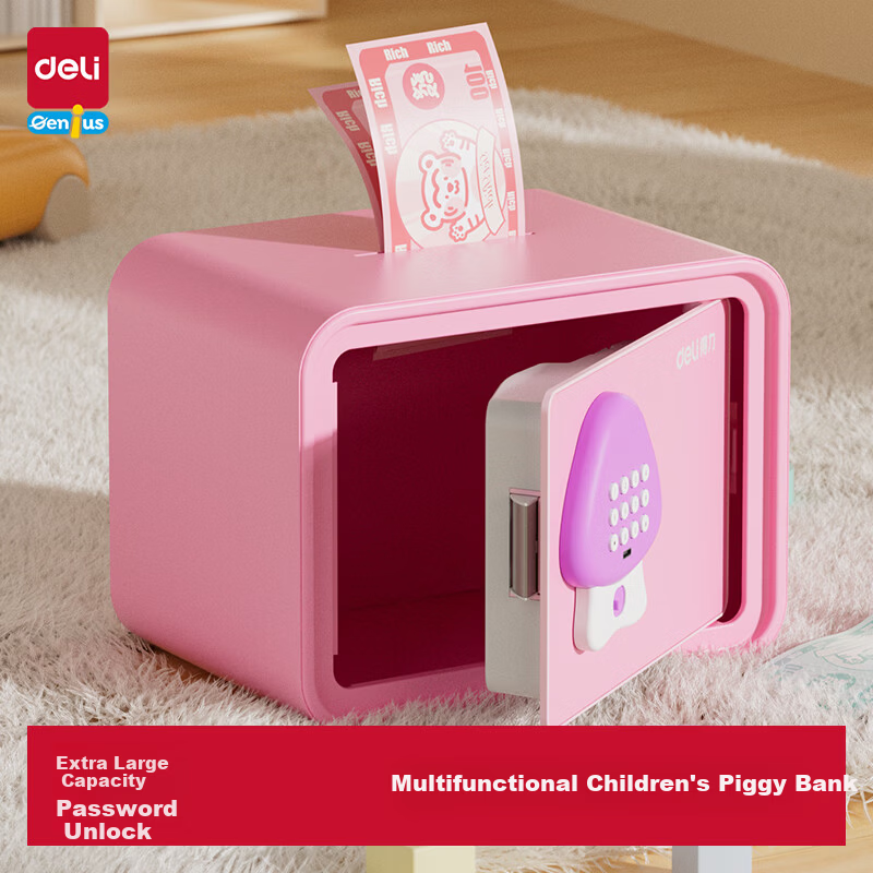 Deli Children's Piggy Bank with Password Pink AE240 Back to School Toy Birthday Gift for Boys and Girls