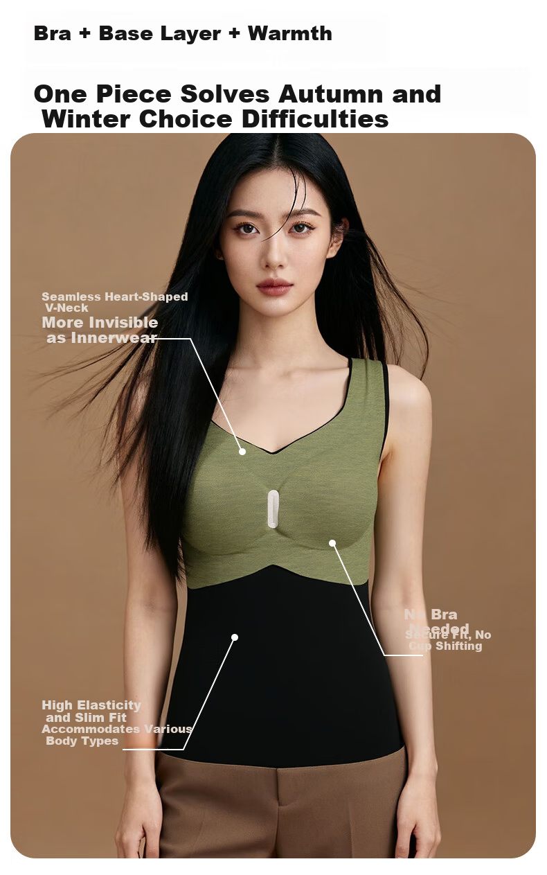 GUJIN Women's Wool-Blend Warm Vest V-Neck with Chest Padding Autumn Winter Thermal Seamless Bra Innerwear 2