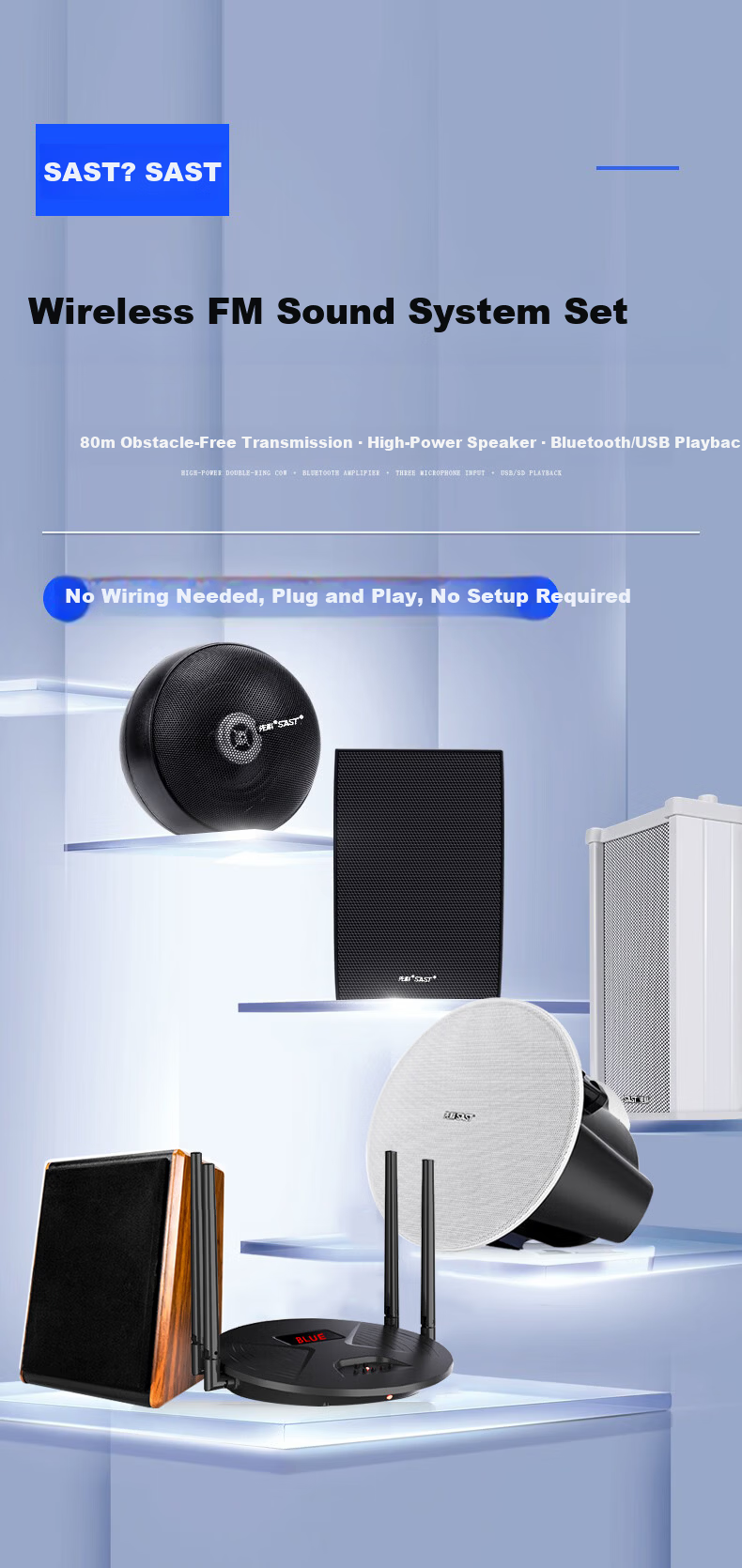 SAST RR808 Wireless Bluetooth 60W Wall-Mounted Speaker Set 6-Inch Supermarket Store Classroom Wall Background Music Public Broadcast Speaker System One-to-One 1
