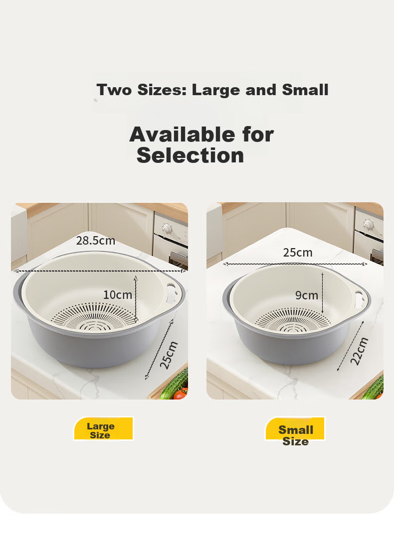 Baicaoyuan Double-Layer Colander Basket, Fruit Hollow Drainer, Large Kitchen Sink Strainer for Home Vegetable Washing And Side Dish Preparatio 7