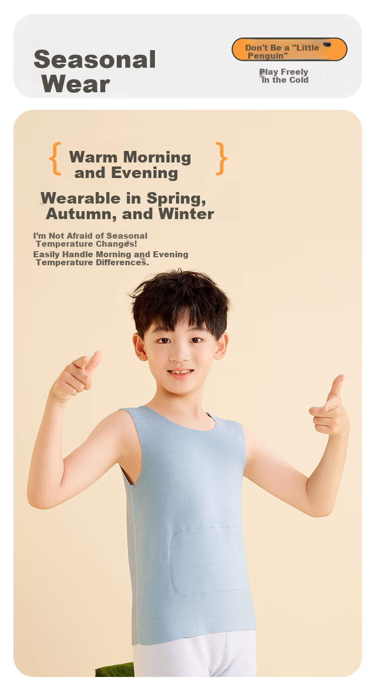 Hodohome Kids Boys 3A Antibacterial Warm Vest with Wool and Mulberry Silk Seamless Fleece Blue 271 Size 160 4