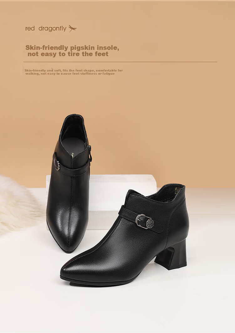 Red Dragonfly Women's Pointed Toe Winter Chunky Heel Ankle Boots Lightweight Height Increasing Commuter Fashion Boots WLC459871B Black Size 35 5