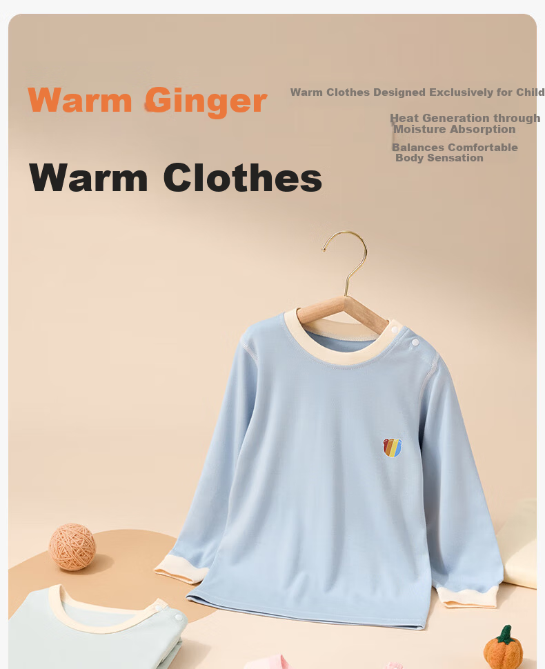 Beitais Kids Thermal Base Layer Shirt Spring Autumn Boys Girls Warm Ginger Heat Baby Single Warm Top Autumn Wear 1