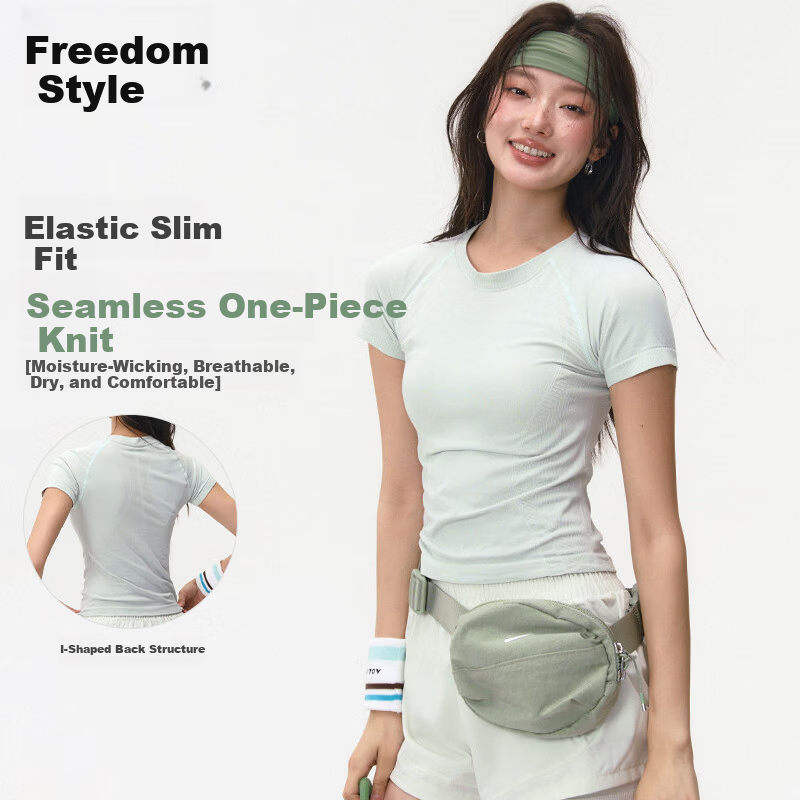 Women's Freedom Style Sports Short Sleeve Quick-Dry Yoga Top Slim Fit Pilates Running Fitness Training T-Shirt Summer New Arrival