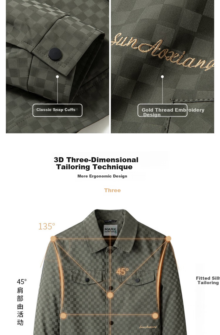 MARK FAIRWHALE Checkered Lapel Casual Jacket Men's Spring Autumn Youth Trendy Embroidered Windproof Coat 6