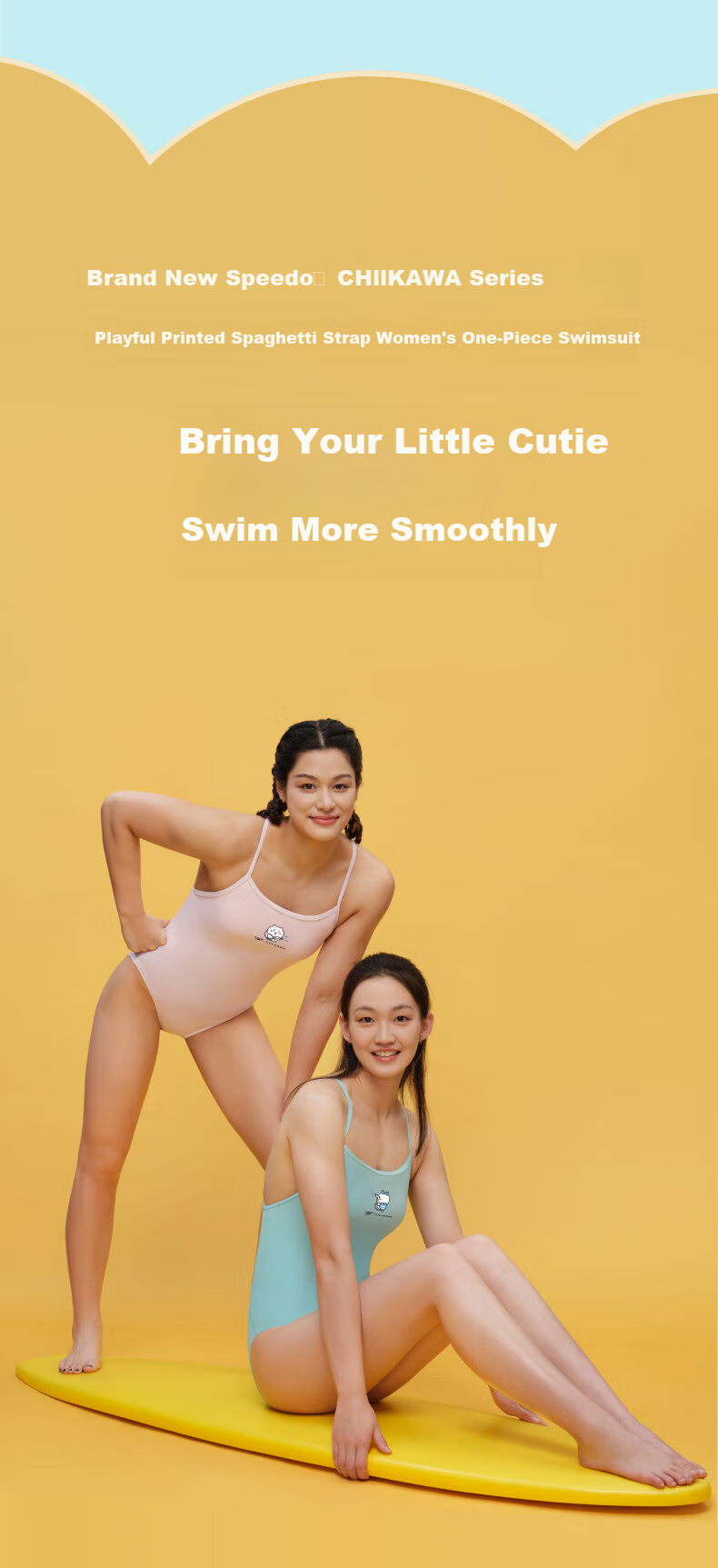 Speedo CHIIKAWA Series Li Bingjie Yu Yiting Style Printed Thin Strap Women's One-Piece Swimsuit for Hot Spring Vacation 3
