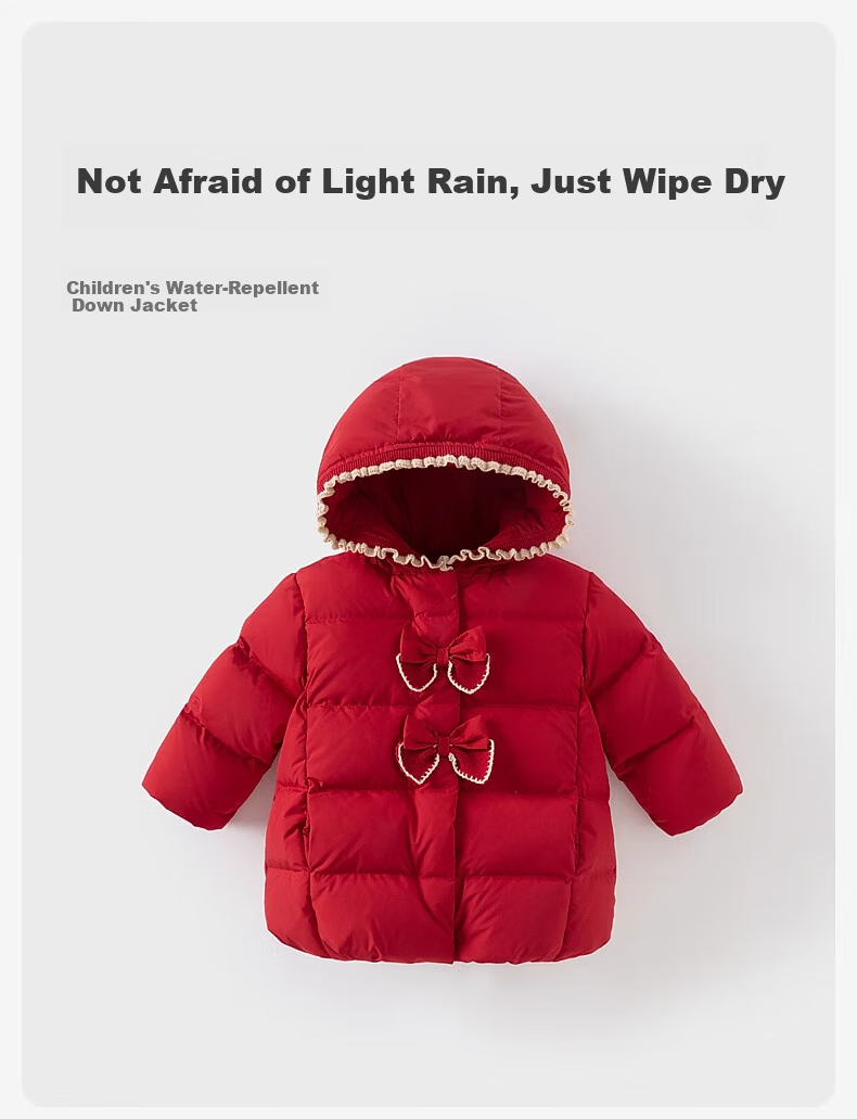 DAVE & BELLA Girls' Down Jacket Winter Waterproof Thickened Coat Baby New Year Red Clothing 2