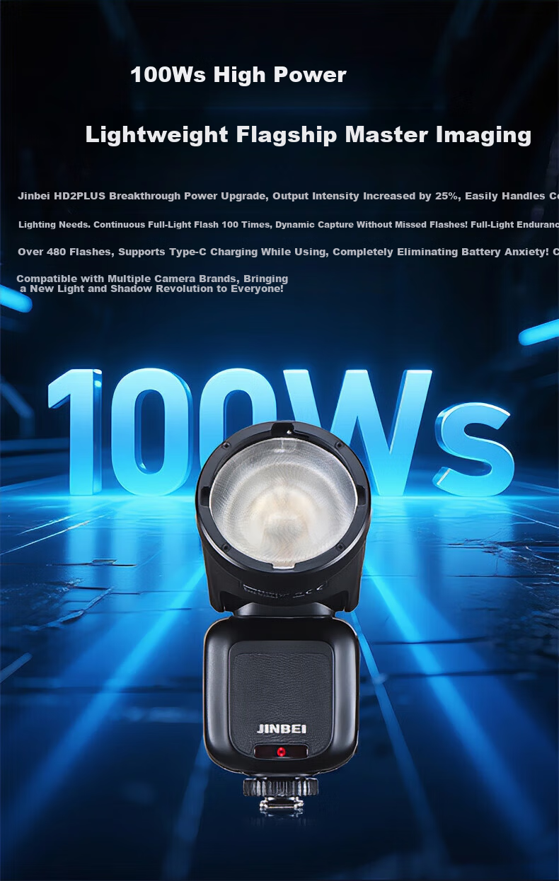 Jinbei HD-2PLUS Upgraded On-Camera Flash Touchscreen Round Head Ω Tube Photography Light Compatible with Canon Nikon Fuji Sony Cameras Composite Hot Shoe Off-Camera High-Speed TTL 1