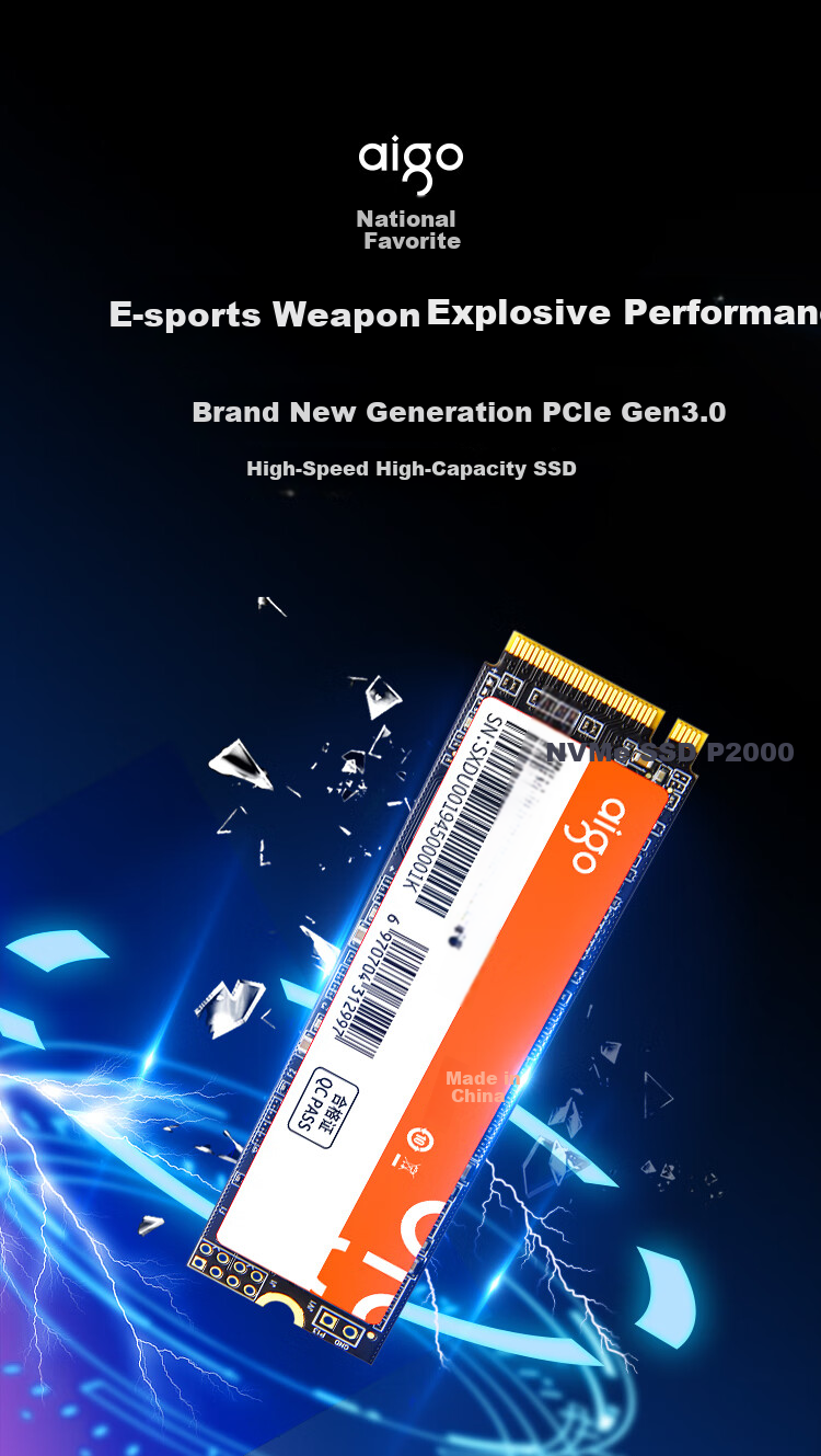Aigo 512GB SSD Solid State Drive M.2 Interface NVMe Protocol PCIe 3.0 High-Performance Controller Compatible with Desktop And Laptop P3000 Read Speed 3400MB/s 1