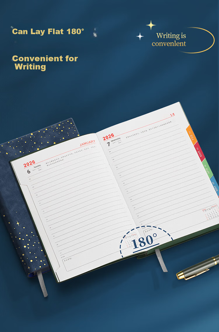 Platinum Lady 2026 Daily Planner One Page Per Day Time Management Efficiency Schedule Notebook Calendar Journal Starry Sky Texture Study Check-in Monthly and Daily Planner Dark Blue 8