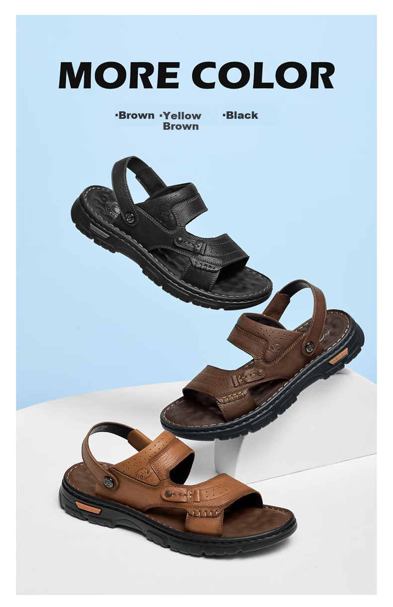 CAMEL Two-Way Breathable Cowhide Leather Dad Casual Business Sandals for Men, Outdoor Wear, G16M211022, Black, Size 39 2